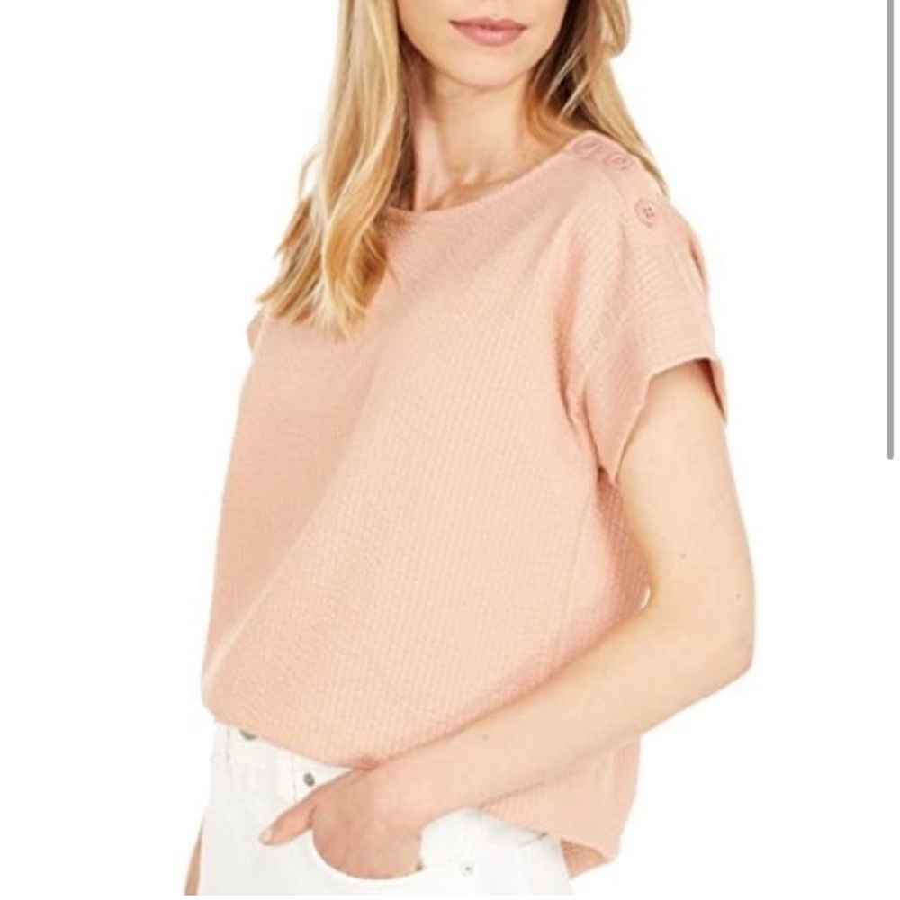 Madewell Seersucker Button-Shoulder Short Sleeve Top L Antique Coral